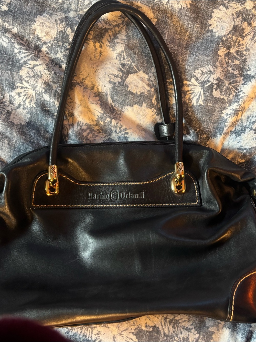 Marino Orlandi Black Leather Shoulder Bag with Contrast Stitching